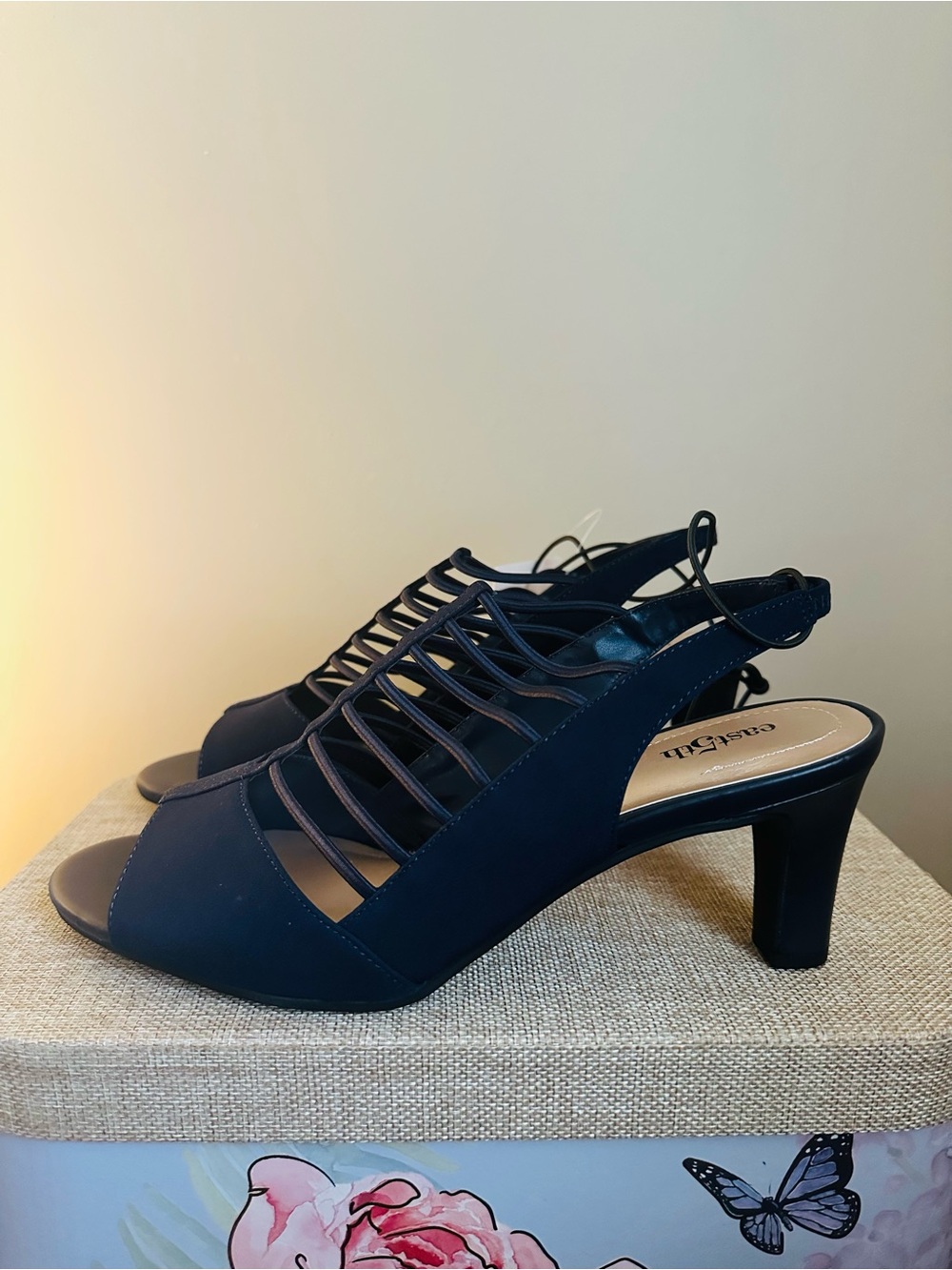 NIB East 5th Navy Strappy Peep-Toe Heeled Sandals - 8.5